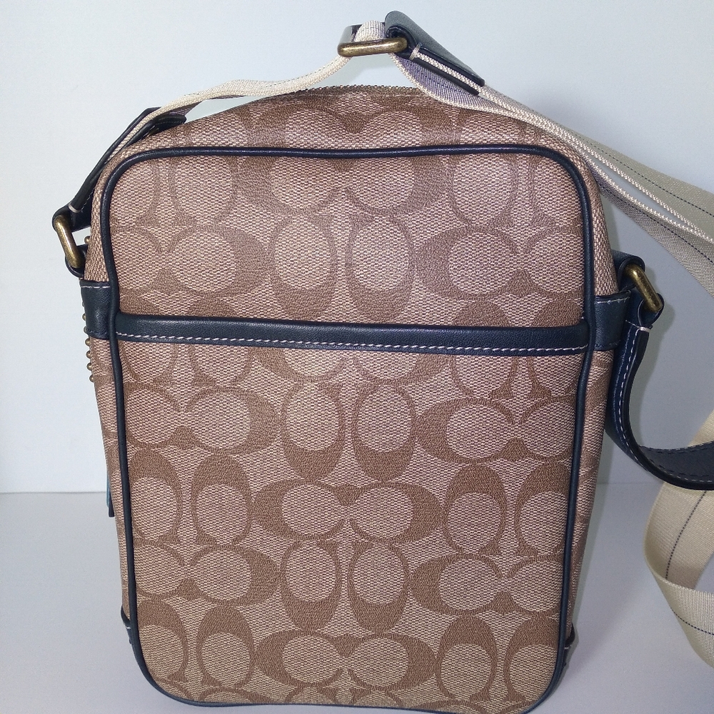 Authentic Coach Heritage Signature Blue Stripe Leatherware Crossbody Bag - Picture 9 of 16